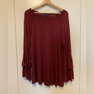 Womens Coco+Carmen Maroon Long Sleeve Shirt Sz S/M Tunic Flowy Ruffled Sleeve